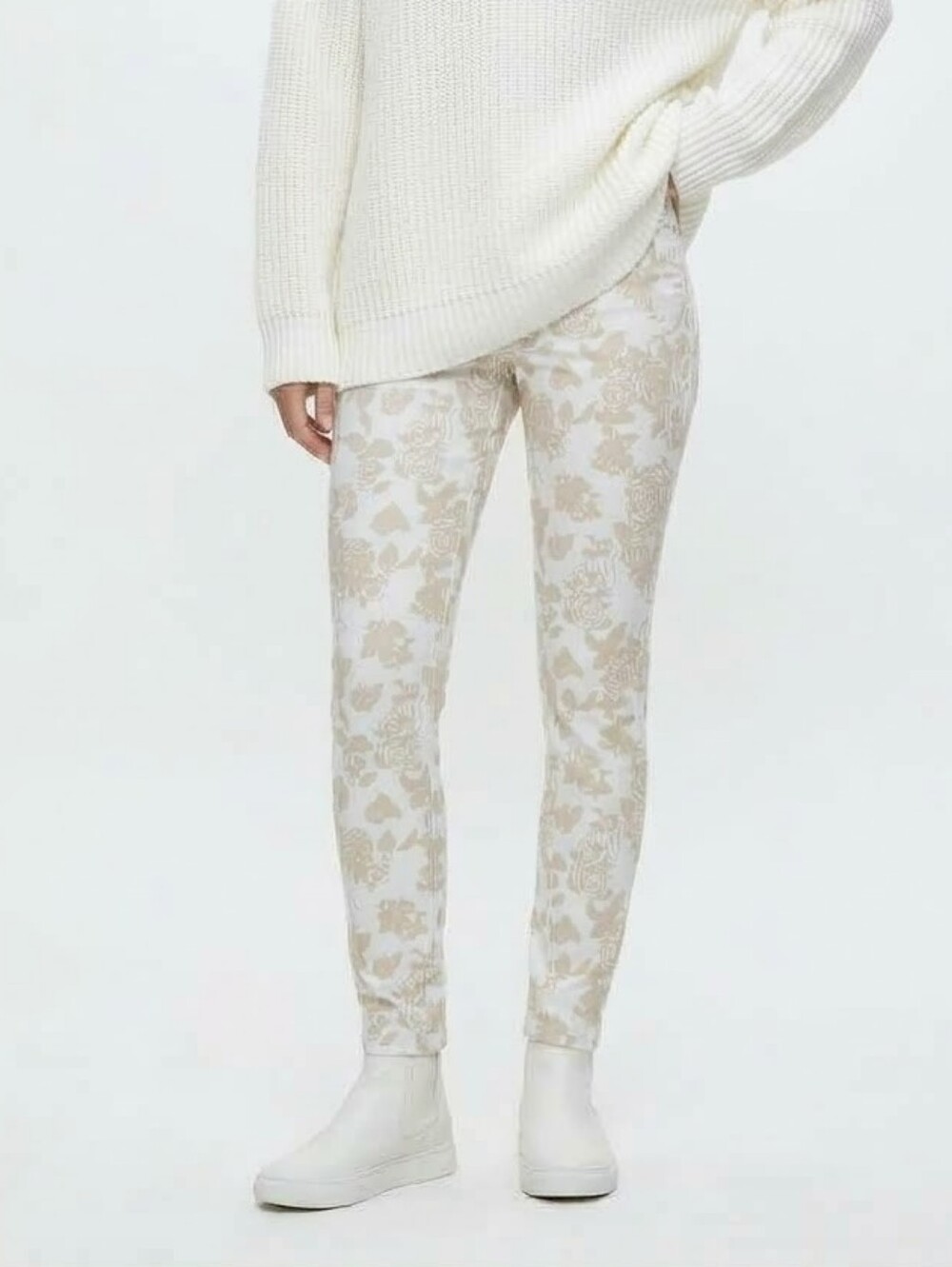 one 5 one Cream Floral Print Skinny Jeggings Medium